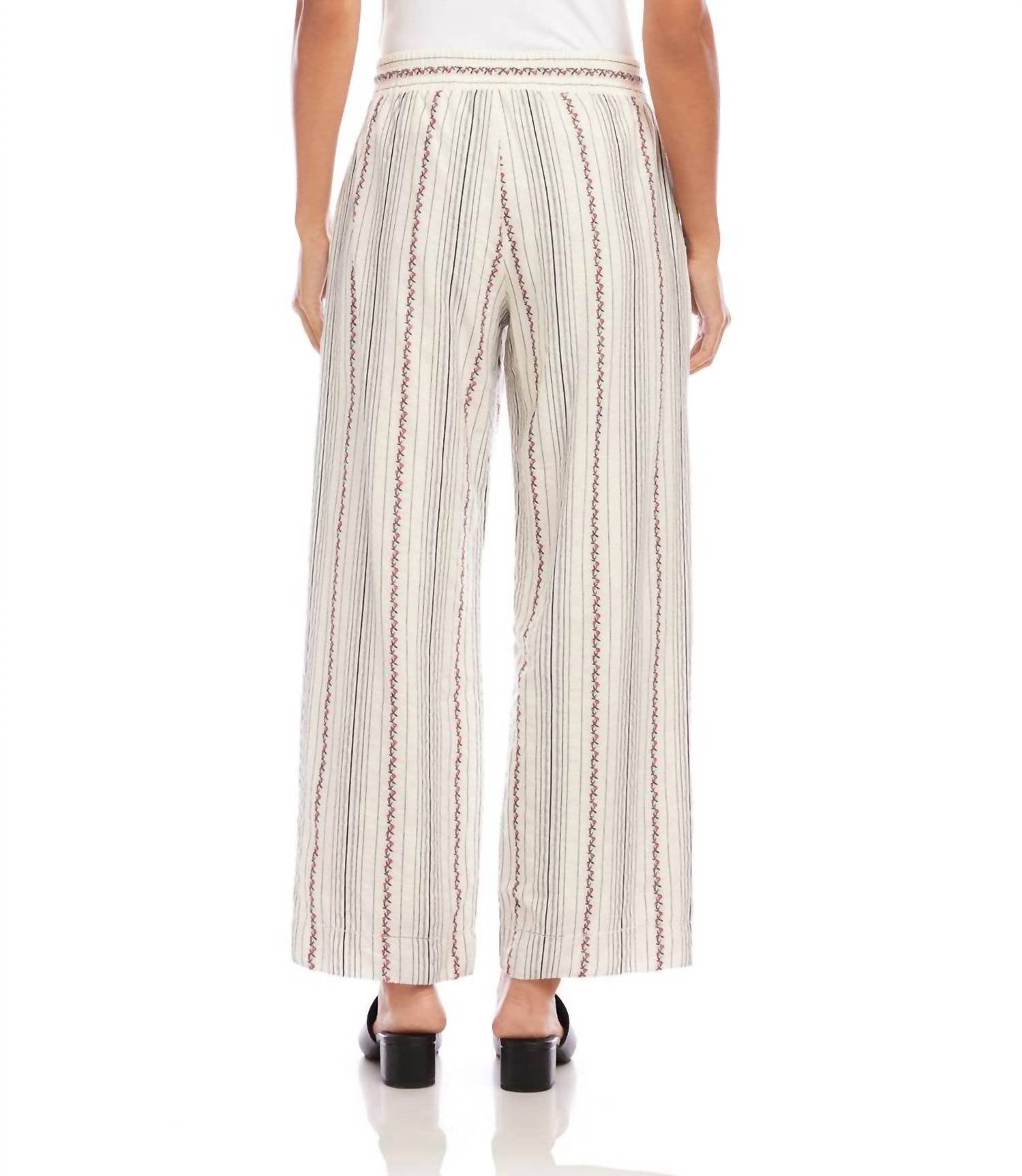 Karen Kane - Stripe Embroidered Cropped Drawstring Pants