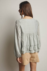 Forte - Ruffle Hem Peasant Blouse