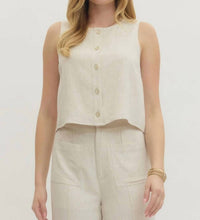Entro - The Harper Sleeveless Linen Blend Button Front Tank
