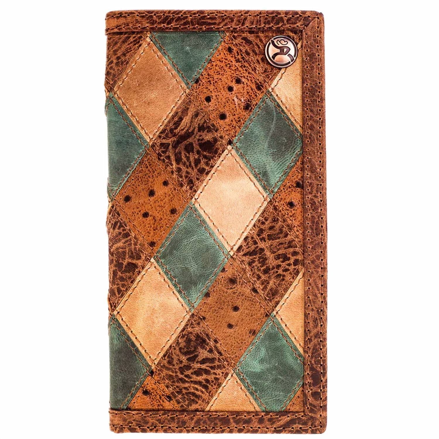 Hooey - Men's Roughy Ostrich Print Leather Diamond Patchwork Rodeo Wallet
