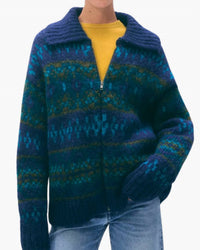White + Warren - Alpaca Blend Fair Isle Bomber Cardigan
