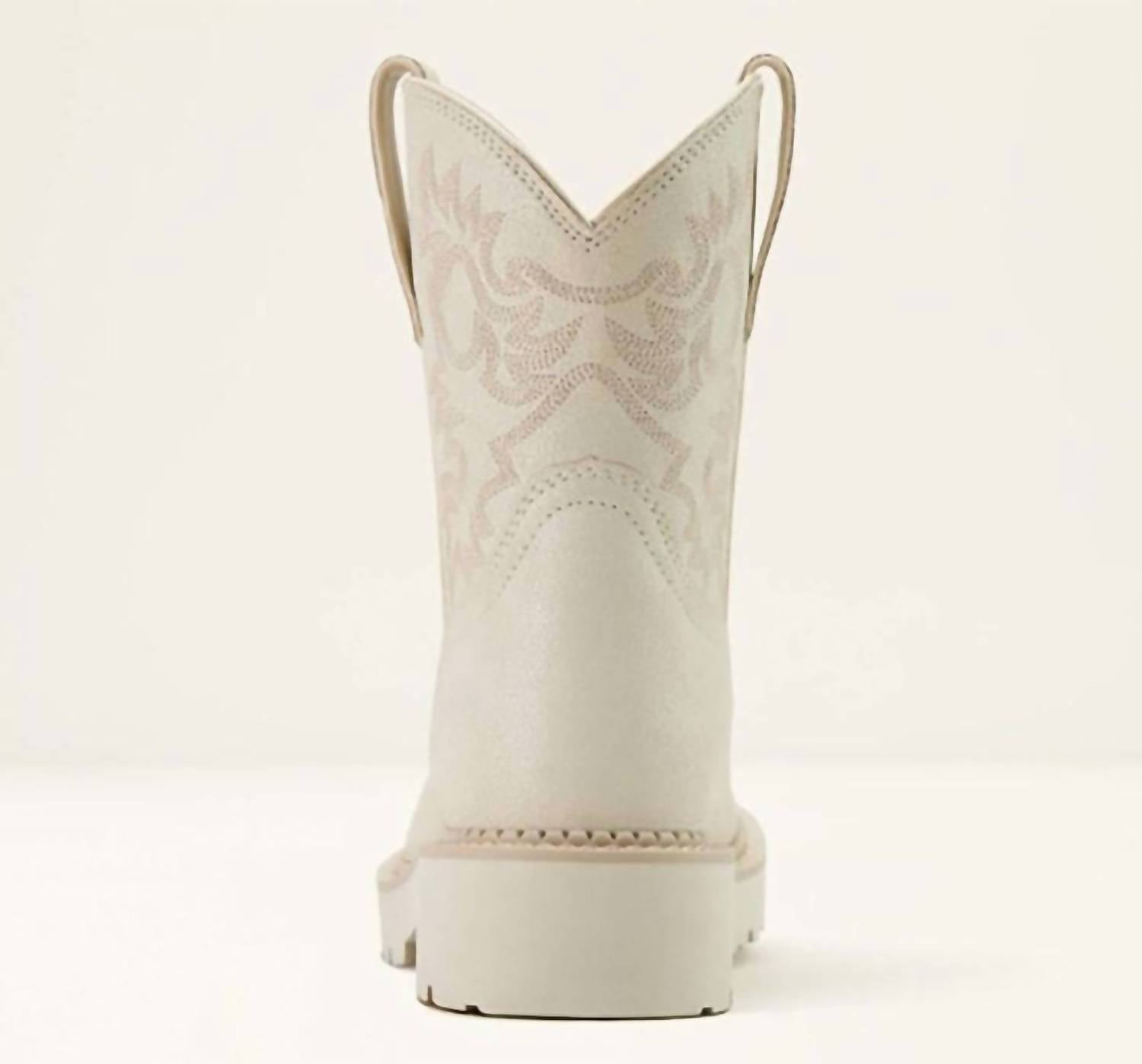 ARIAT Women's Fatbaby Distressed Boot in ivory - women's shoe - detail view
