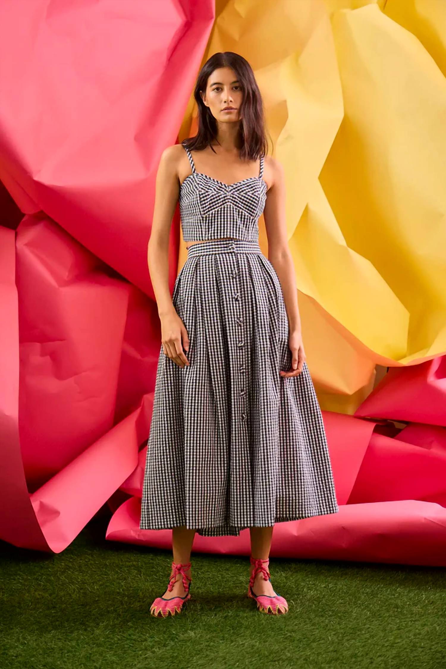 Hunter Bell - Eva Gingham Button Front Midi Skirt