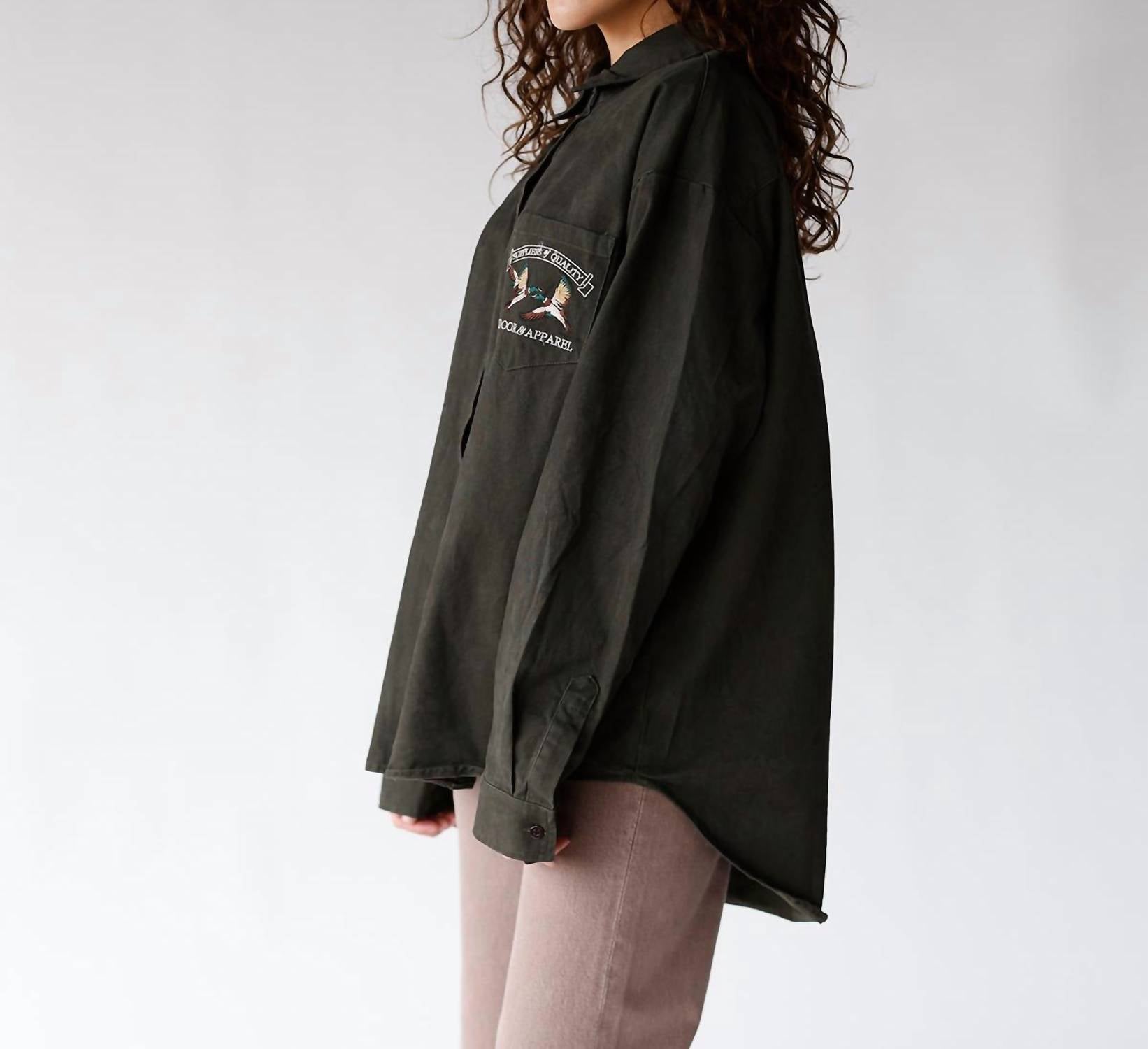 Bailey Rose Mallard Flight Button Up Shirt in olive green - women's long sleeve top - alternate view