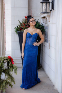 Sherri Hill Strapless Fitted Hot Fix Lace Prom Dress in blue - women's dress - alternate view