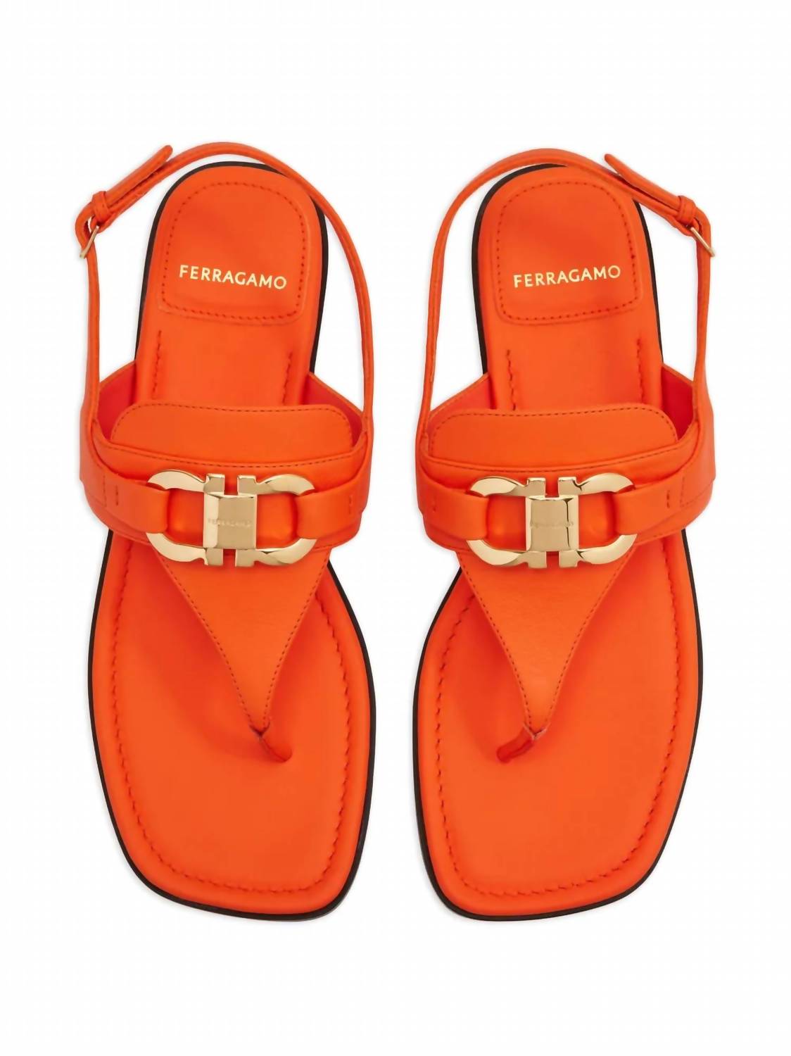Salvatore Ferragamo Women's Gancini Leather Flat Sandal in orange - women's sandal - view 4
