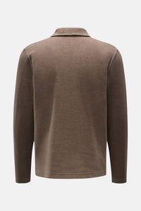 04651/ Men's Long Sleeve Polo Shirt in taupe - men's shirt - detail view