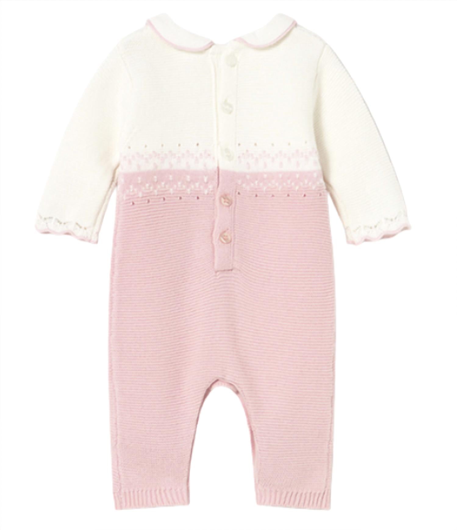Mayoral Kid's Long Sleeve Tricot Romper in crystal pink - kids' item - detail view