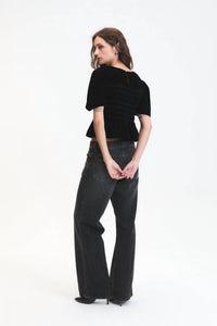 DELUC Forrest Velvet Peplum Top in black - women's blouse - alternate view