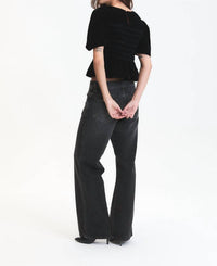 DELUC Forrest Velvet Peplum Top in black - women's blouse - detail view