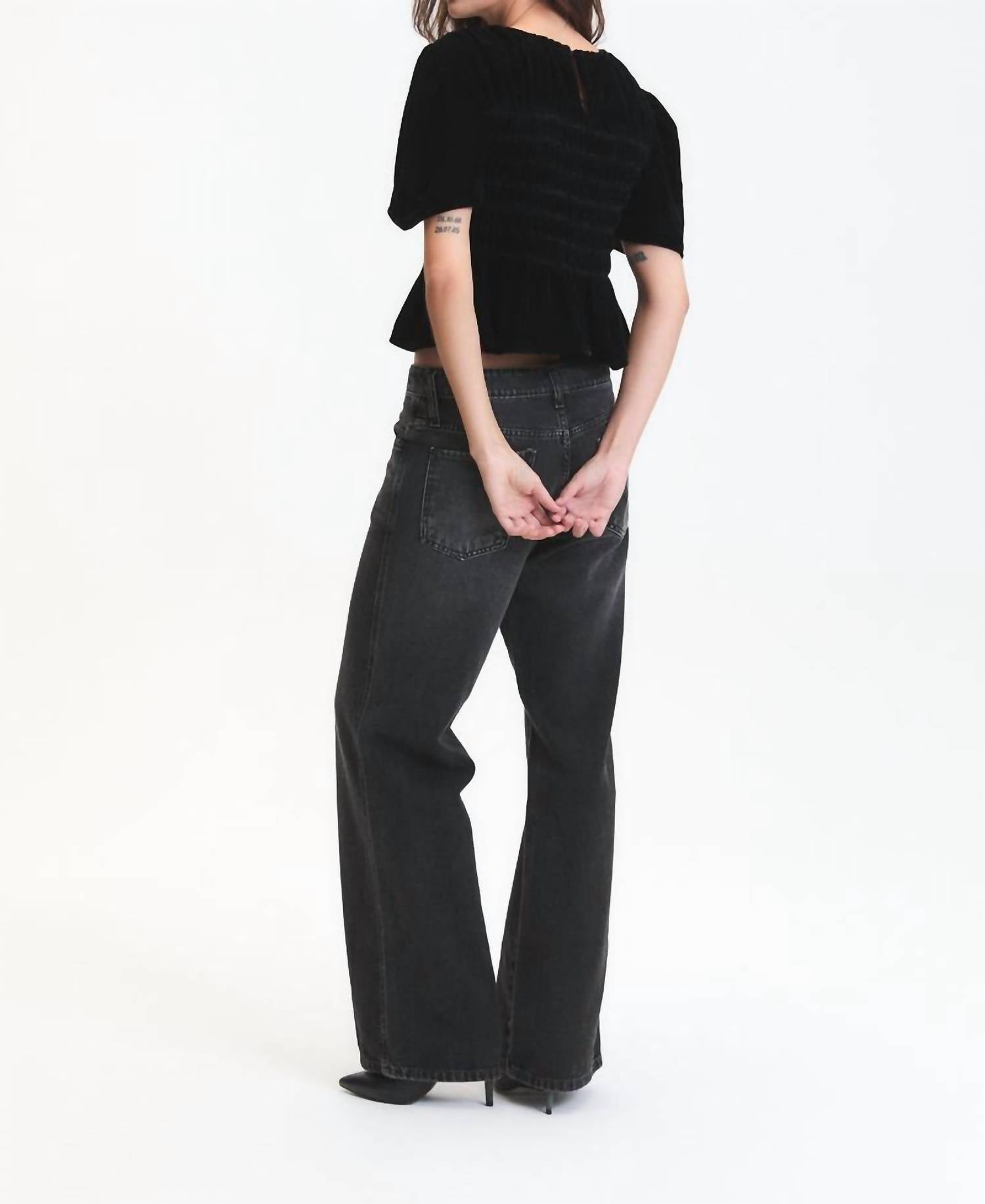 DELUC Forrest Velvet Peplum Top in black - women's blouse - detail view