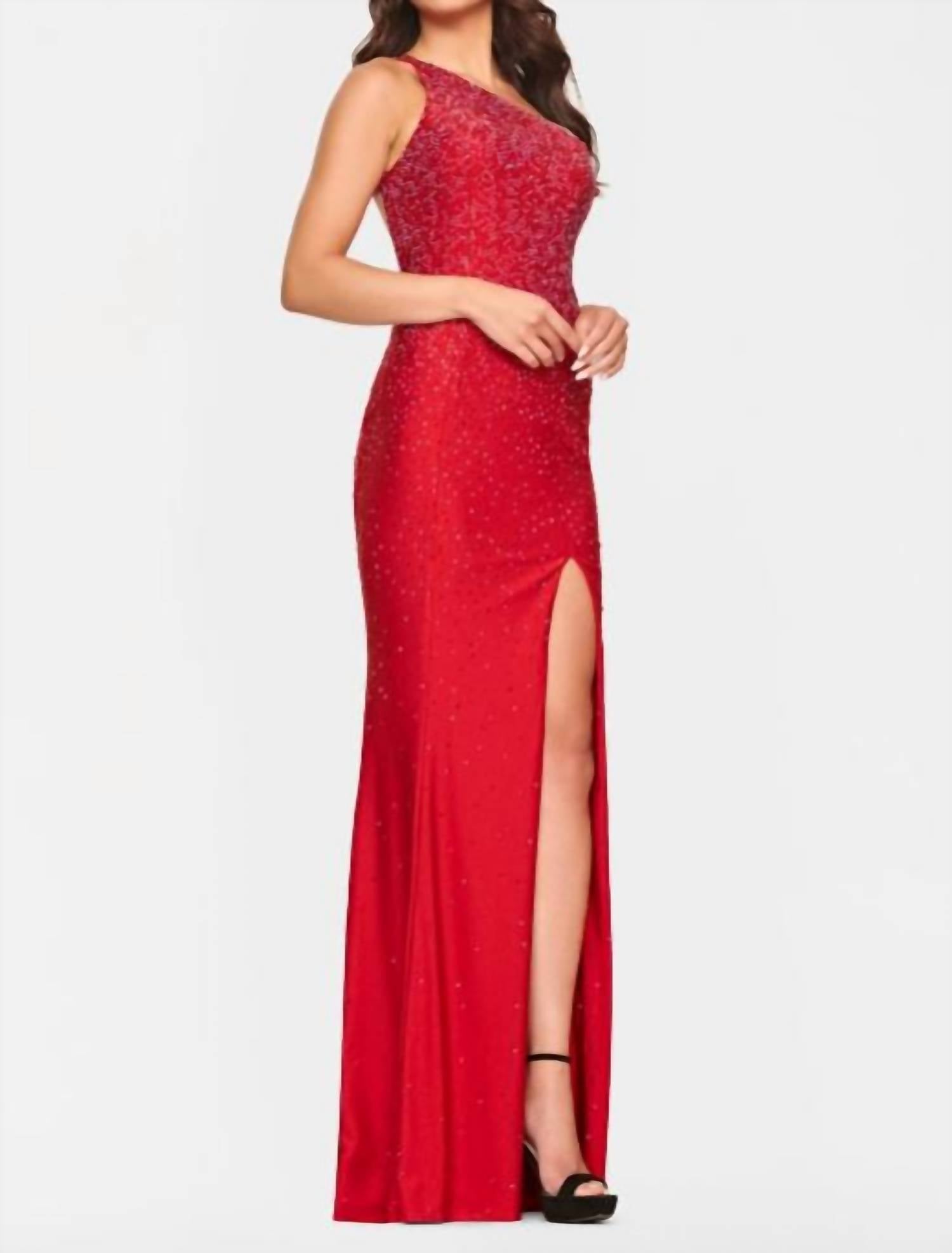 Faviana - One Shoulder Hot Stone Gown