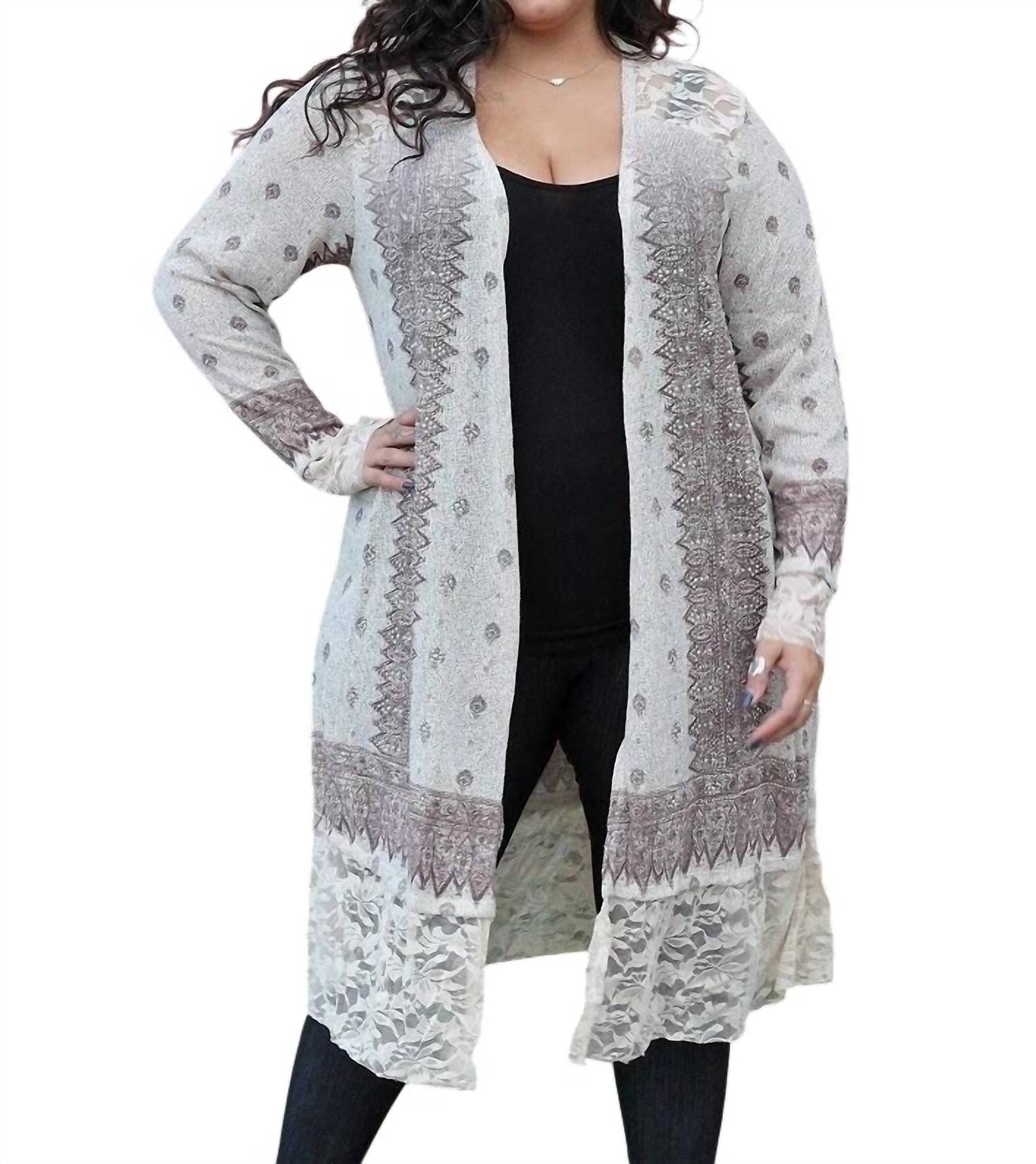 Vocal Apparel - Curvy Lace Contrast Cardigan