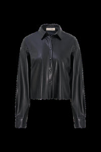 Astrid - Faux Leather Button Front Shirt