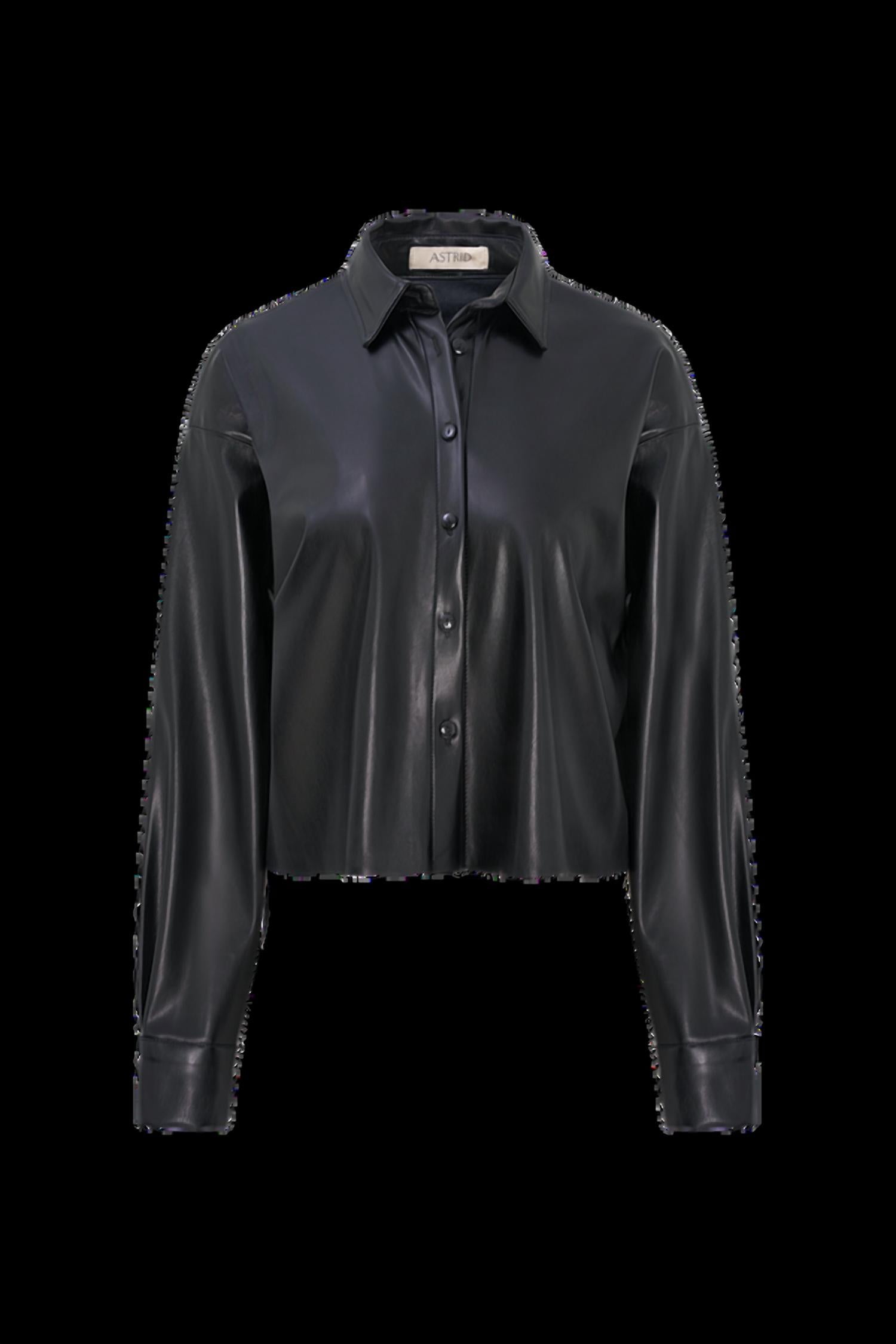 Astrid - Faux Leather Button Front Shirt