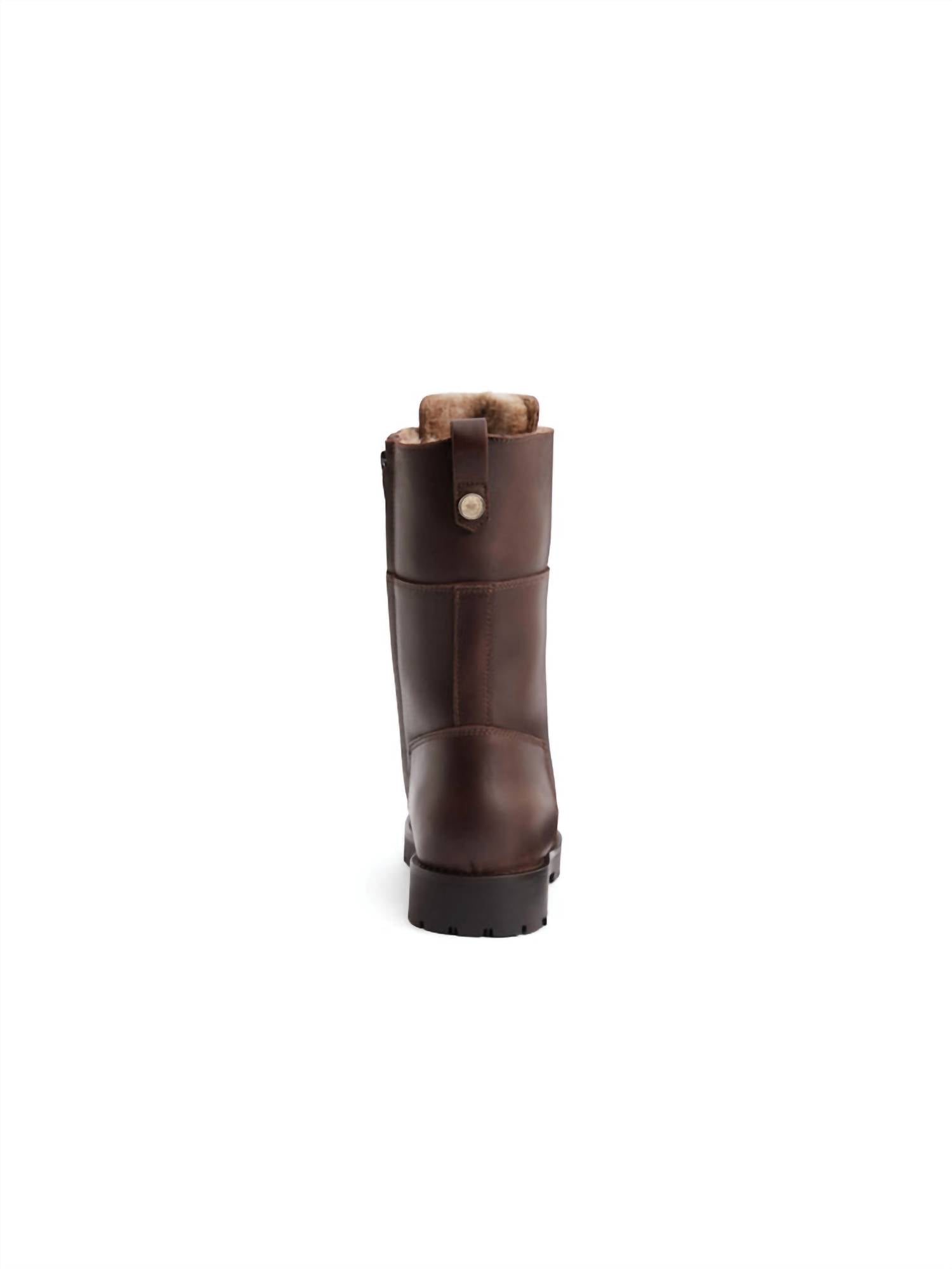 Fairfax & Favor Women's Anglesey Shearling Combat Boot in mahogany leather - women's shoe - view 4