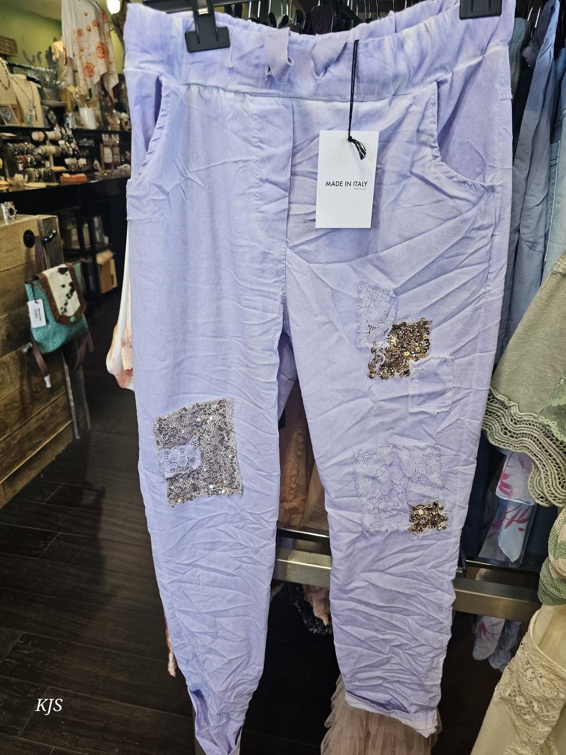 Made In Italy - Women's Embroidered Italian Crinkle Joggers