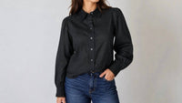 Elie Tahari - FRONT BUTTON EMBROIDERED TRIM COLLAR BLOUSE