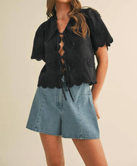 &Merci - Tie Front Collard Lace Top