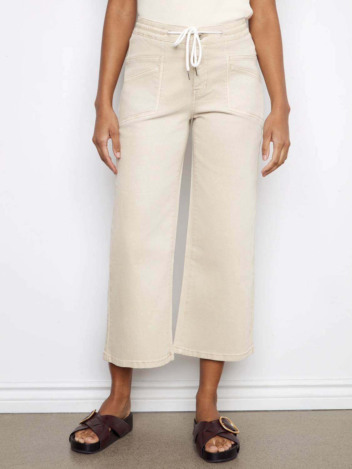 Charlie B - Remarks Drawstring Wide Leg Twill Pants