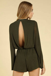 Honey Punch - Shimmering Long Sleeve Wrap Romper
