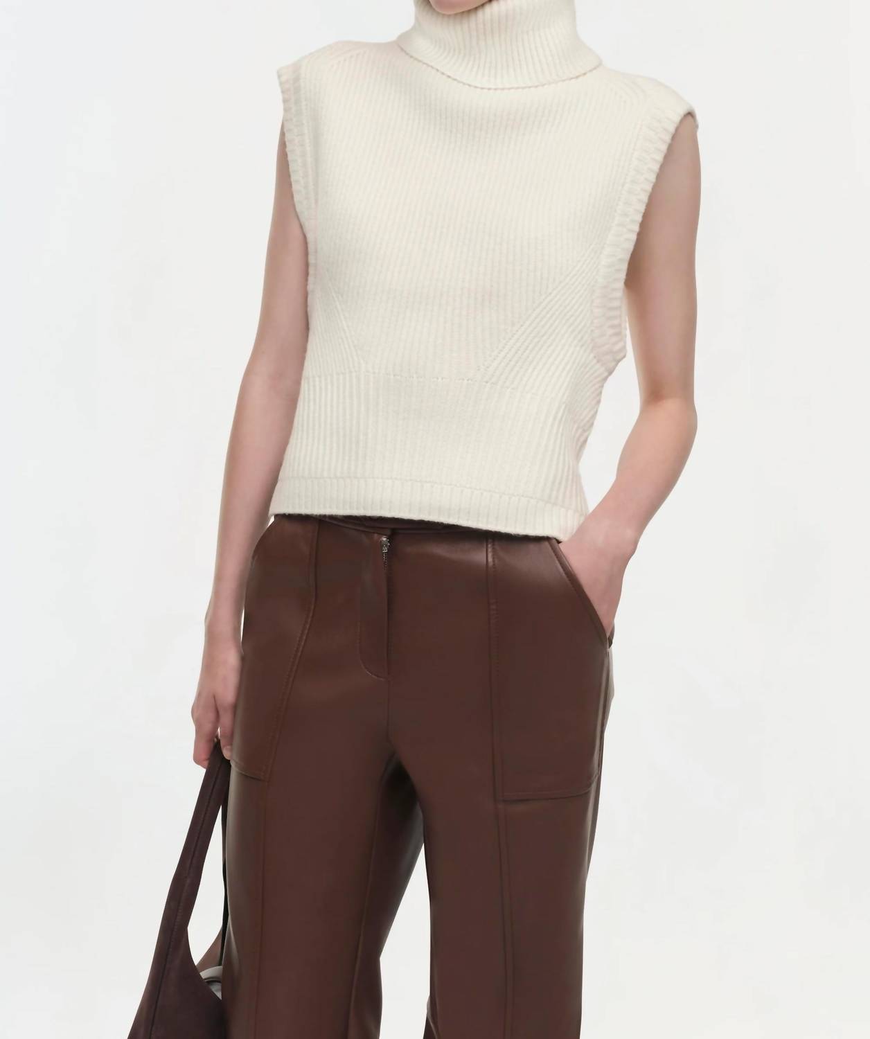 SIMKHAI Maple Sleeveless Ribbed Turtleneck Sweater in ivory - women's sweater