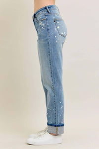 Judy Blue - Splash Of Style Mid Rise Bleach Splatter Boyfriend Jeans