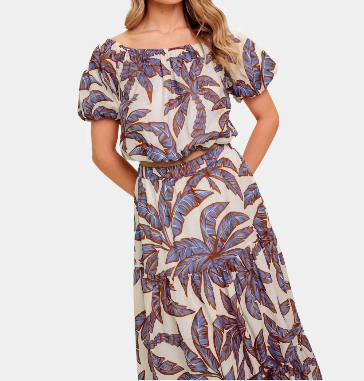 Flying Tomato - Azure Riviera Palm Tiered Maxi Skirt