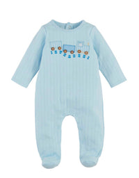 mudpie Boys Train Pointelle Sleeper in blue - kids' item