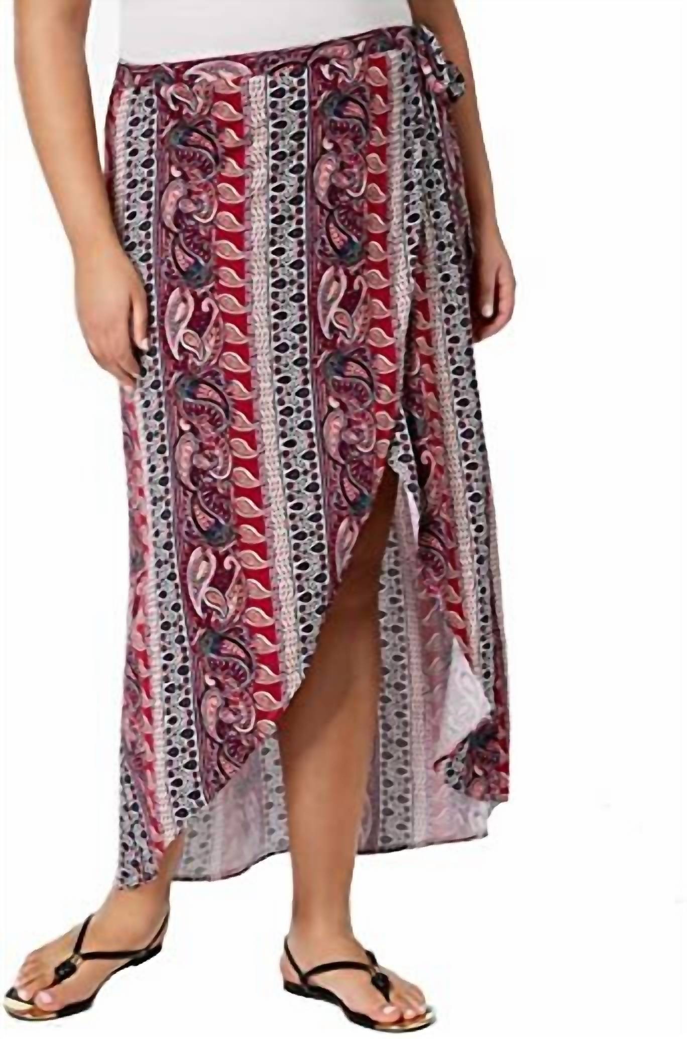 No Comment - Women's Trendy Plus Size Printed Faux Wrap Maxi Skirt