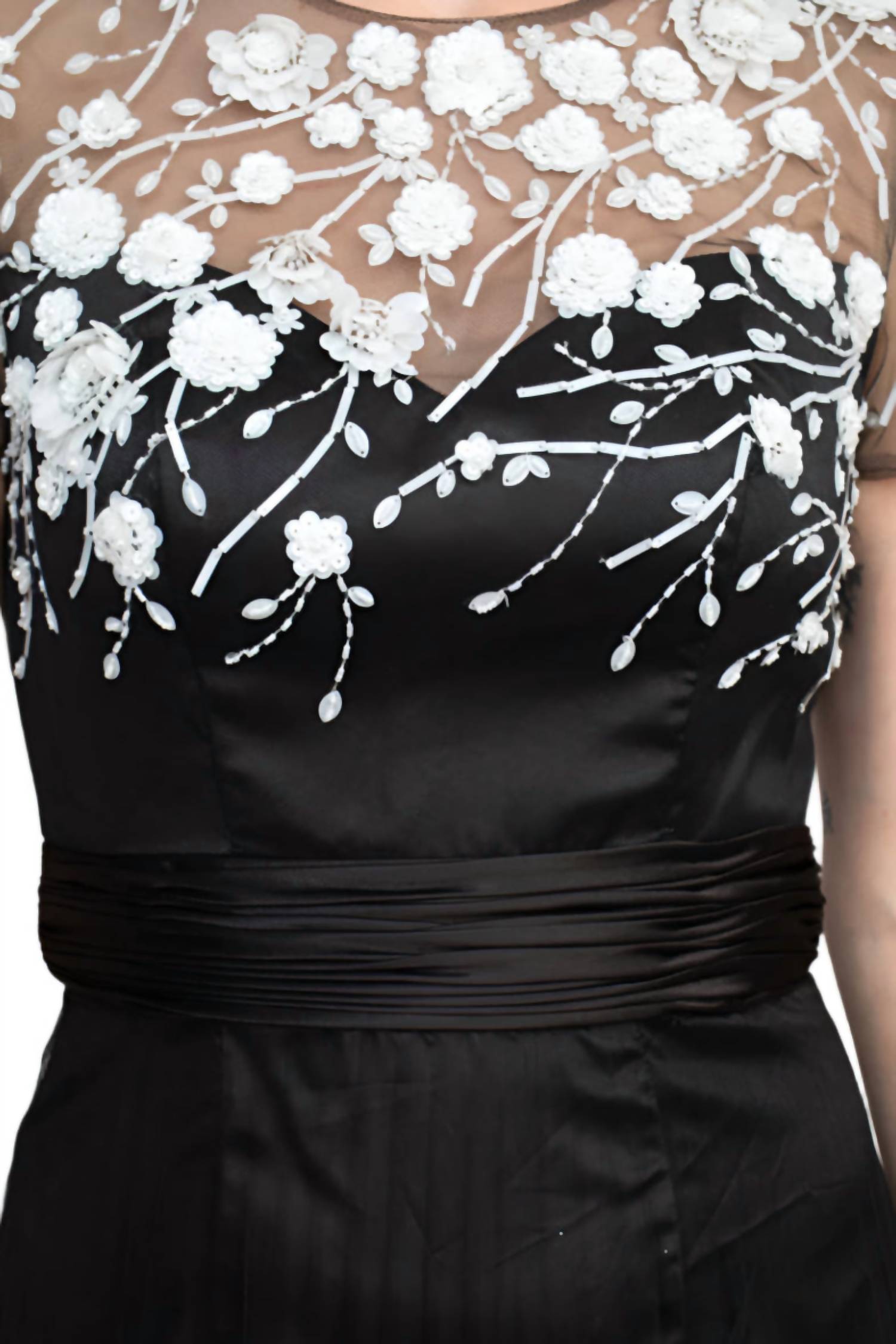 Js Collections - Crew Neck Short Sleeve Embellished Mesh Dress