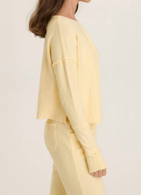 Wearables Lunaria Annika Long Sleeve Boat Neck Top in luscious butter yellow - women's long sleeve top - detail view