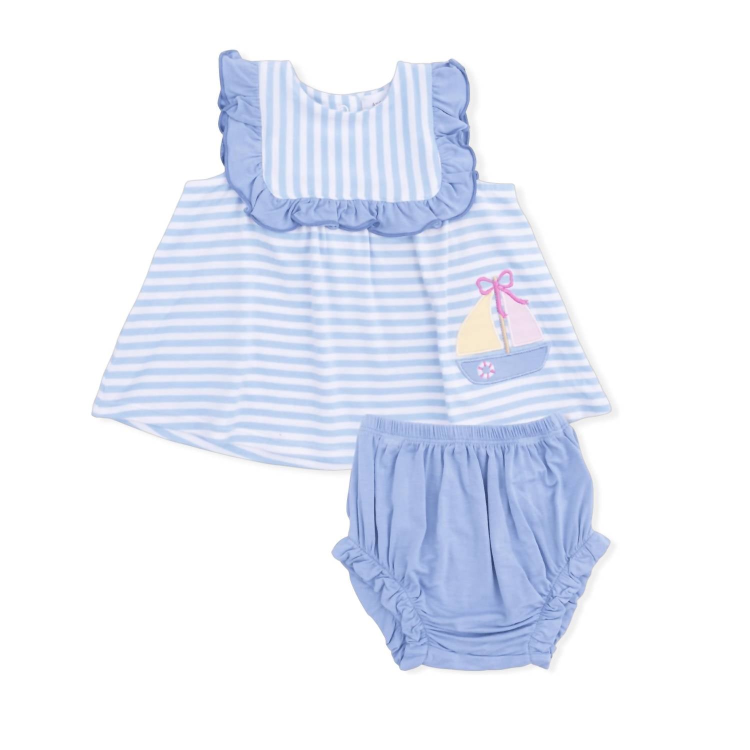Angel Dear - Kids Bubbly Sailboat Ruffle Top And Bloomer Set
