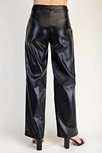 Edit By Nine - Front Snap Button Stretch Faux Leather Pants