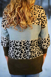 Look Mode Usa - Leopard Print Colorblock Sweater