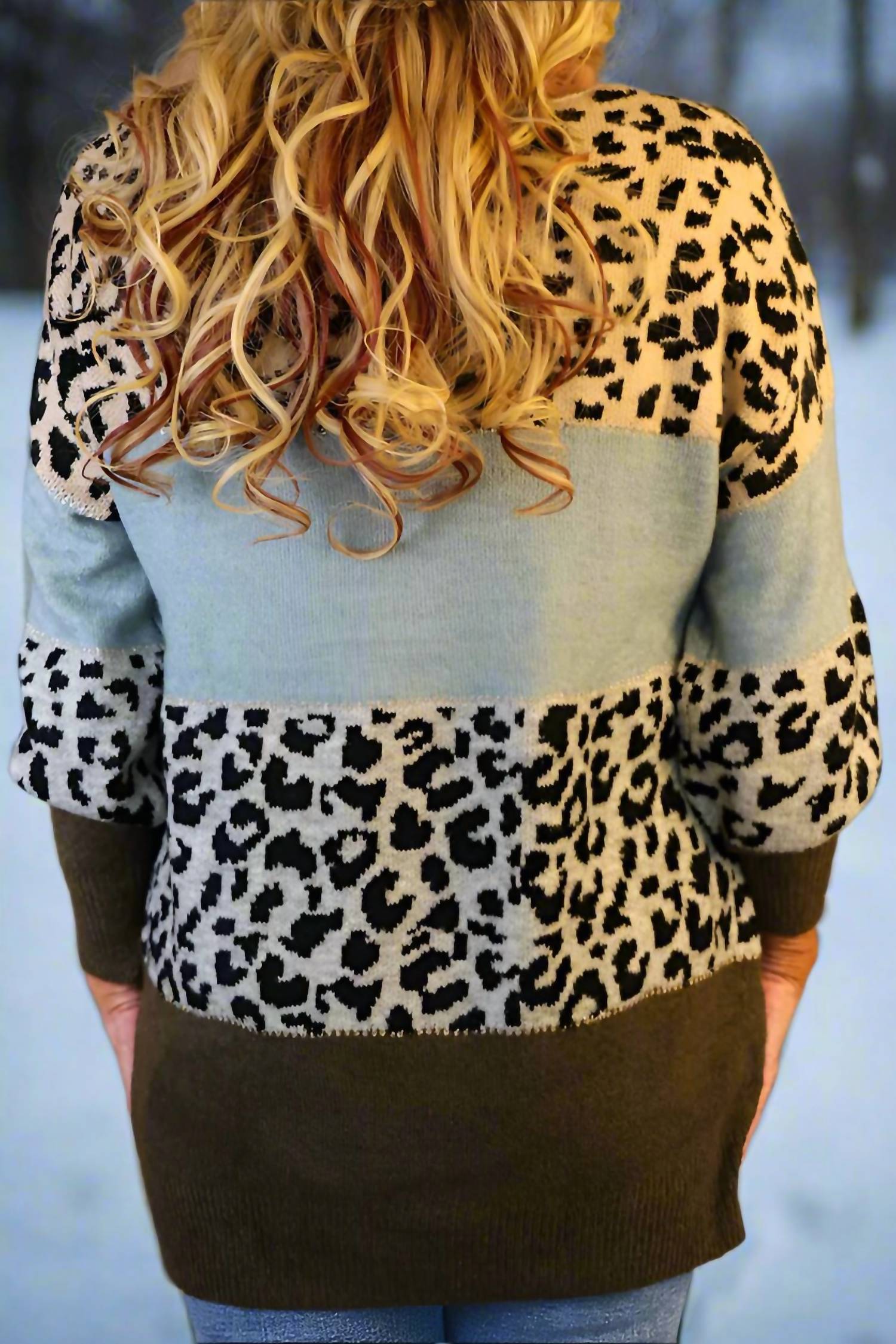 Look Mode Usa - Leopard Print Colorblock Sweater