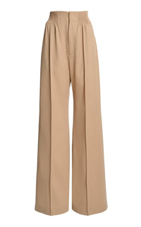 Chloe - Shirred High Rise Wool Gabardine Wide Leg Pants