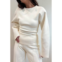 Et Clet - Statement Sleeve Fitted Waist Cotton Knit Top