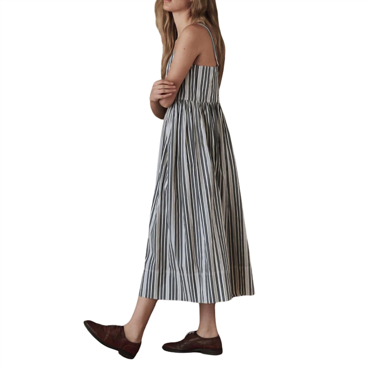 THE GREAT. Women's The Reyes Dress in parchment stripe - women's dress - alternate view