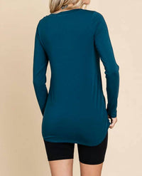 Culture Code Scoop Neck Longsleeve Fitted Top in dark teal - women's long sleeve top - alternate view