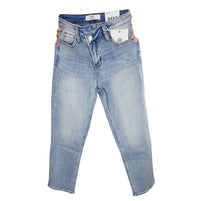 YMI Women's Rfm Dylan Tummy Control Straight Leg Jean Cross Front in blue - women's jeans