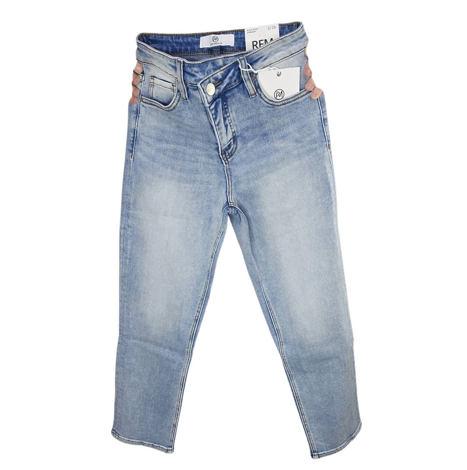 YMI Women's Rfm Dylan Tummy Control Straight Leg Jean Cross Front in blue - women's jeans