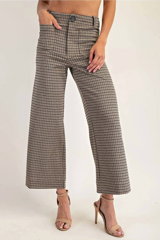 Ee:Some - Houndstooth Straight Leg Cropped Trouser Pant