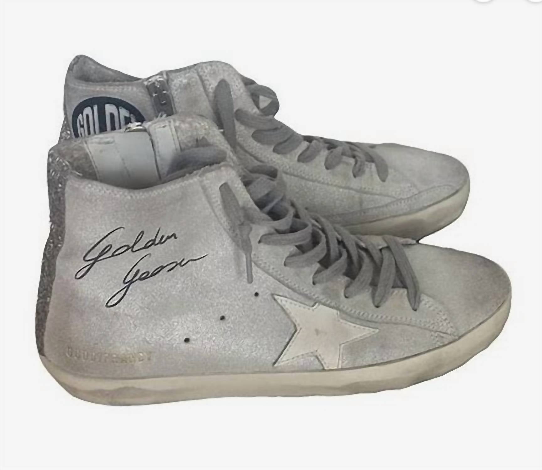 GOLDEN GOOSE Women's Francy Glitter List Sneakers in silver white - women's sneaker - detail view