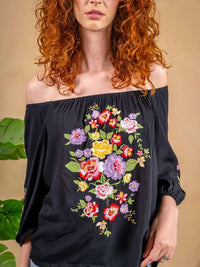 Paparazzi - Viscose Embroidered Off-Shoulder Pull-Over Shirt