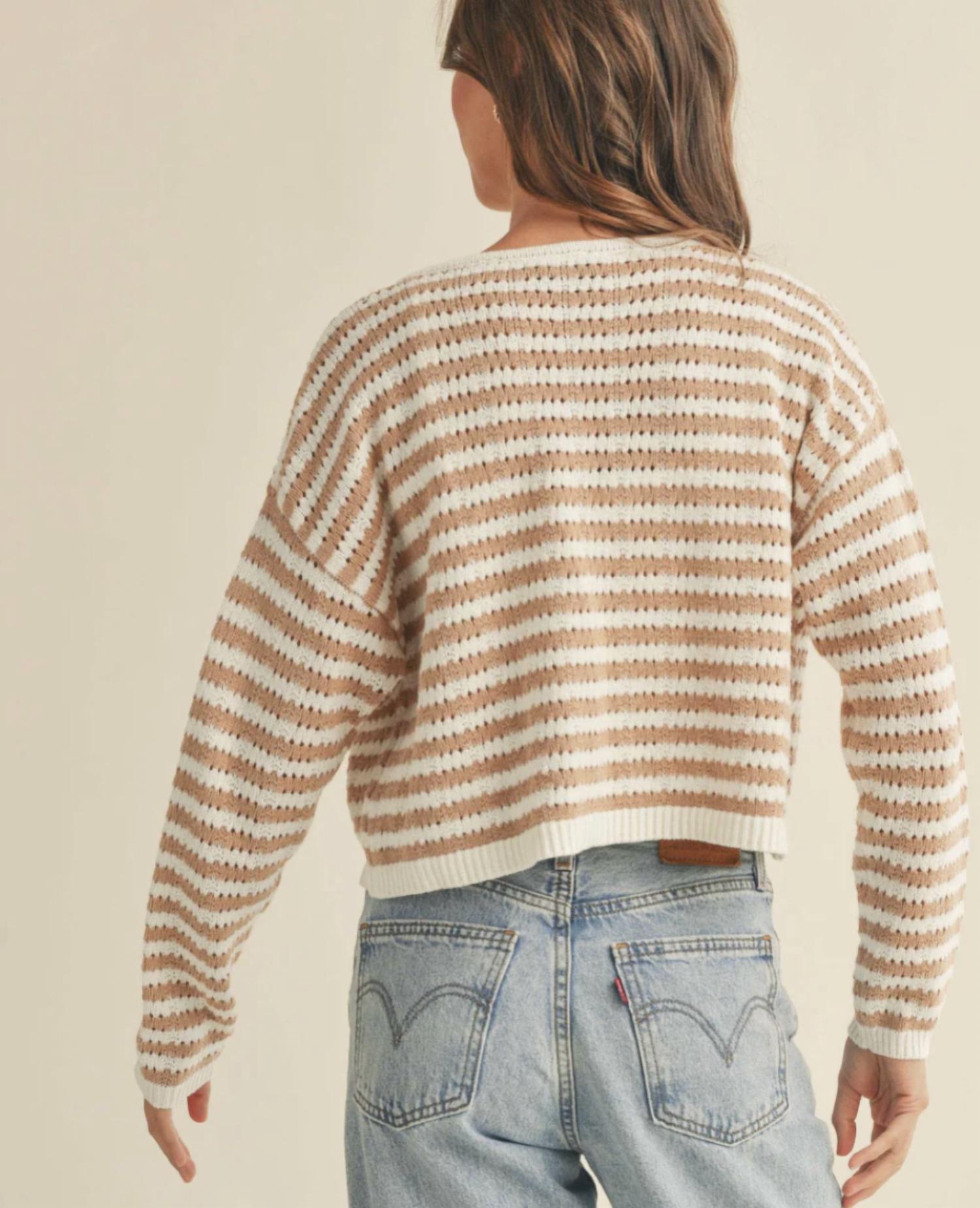 Miou Muse - Crochet Striped Knitted Cardigan