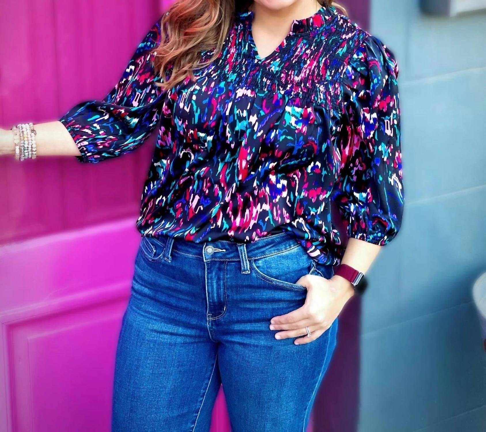Washco - Abstract Smocked Blouse