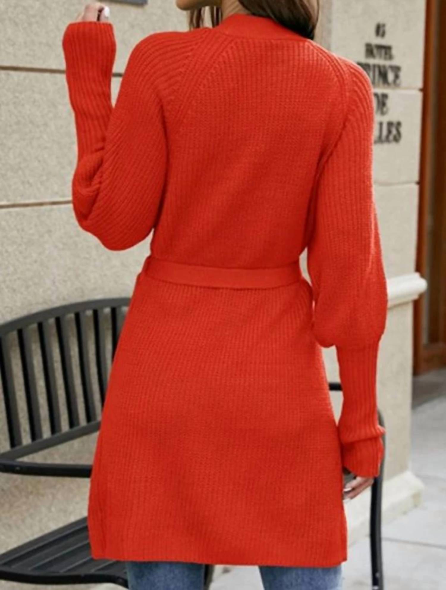Lily Clothing - Women's Fitted Rib Cuff Open Front Knit Cardigan