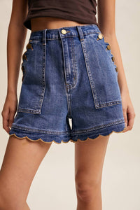 Listicle - Women's Lizzy Scallop Button-side Stretch Denim Shorts