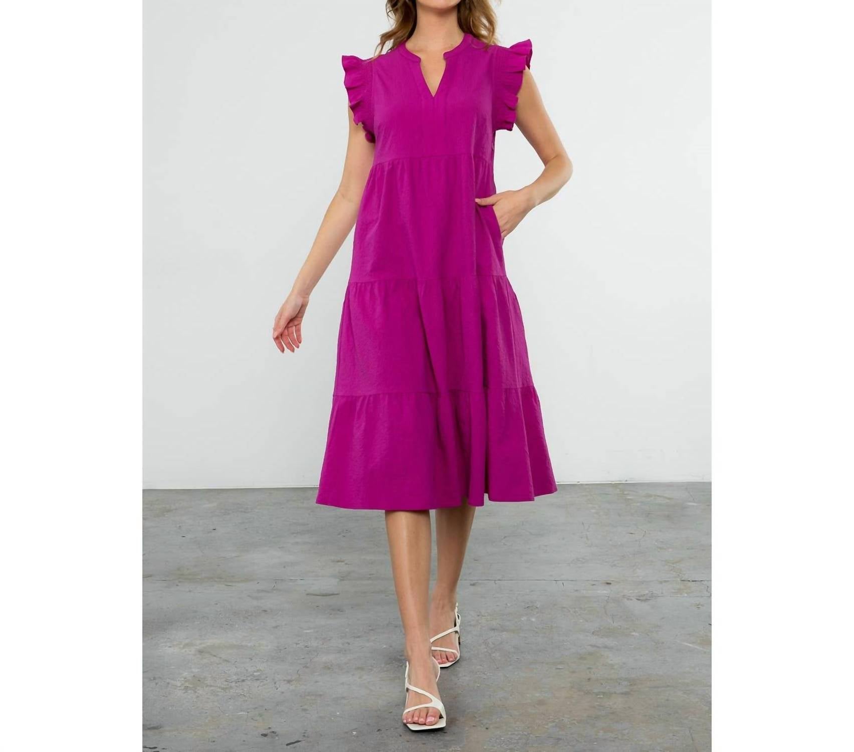 Thml - Ruffle Sleeve Tiered Midi Dress